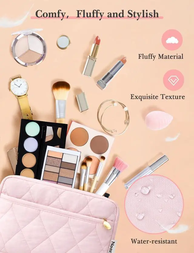 Alt view image 4 of 7 - Makeup Bag Travel Toiletry Bag, Puffy Padded Cosmetic Bag for Women, Makeup Organizer Case, Wide-open Pouch Purse, Travel Essentials