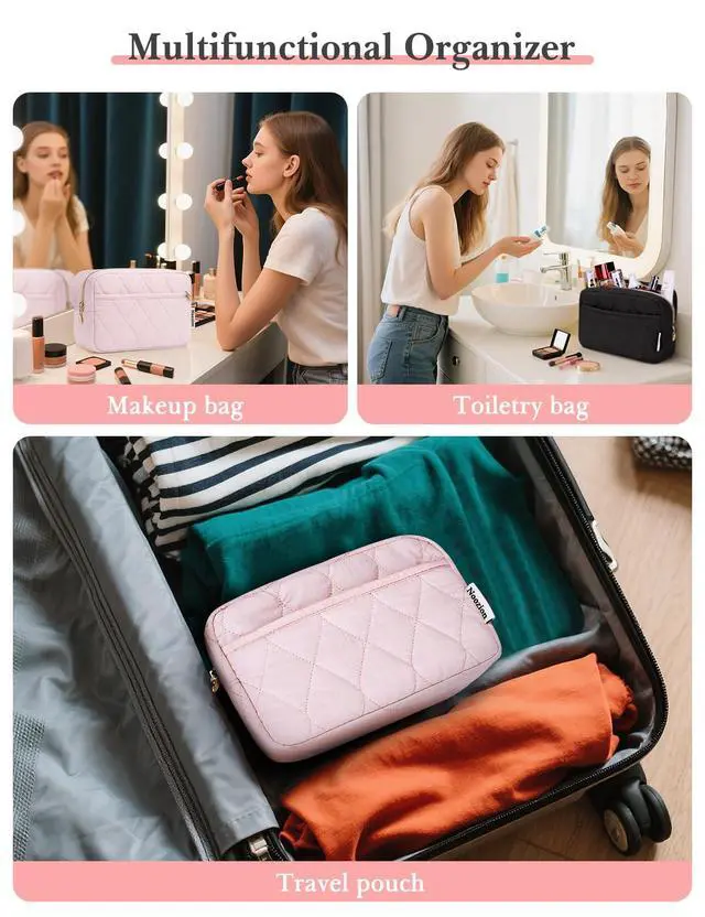 Alt view image 5 of 7 - Makeup Bag Travel Toiletry Bag, Puffy Padded Cosmetic Bag for Women, Makeup Organizer Case, Wide-open Pouch Purse, Travel Essentials