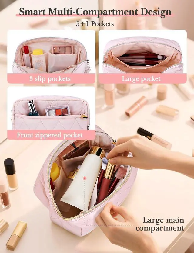 Alt view image 3 of 7 - Makeup Bag Travel Toiletry Bag, Puffy Padded Cosmetic Bag for Women, Makeup Organizer Case, Wide-open Pouch Purse, Travel Essentials