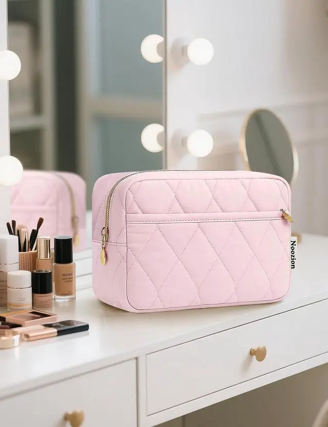 Alt view image 7 of 7 - Makeup Bag Travel Toiletry Bag, Puffy Padded Cosmetic Bag for Women, Makeup Organizer Case, Wide-open Pouch Purse, Travel Essentials