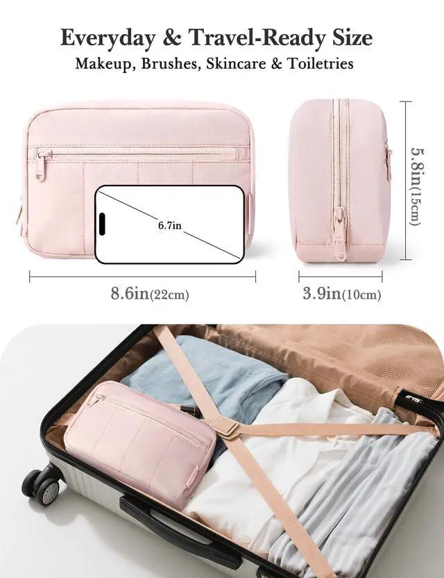 Alt view image 3 of 7 - Makeup Bag Travel Toiletry Bag, Puffy Padded Cosmetic Bag for Women, Makeup Organizer Case, Wide-open Pouch Purse, Travel Essentials