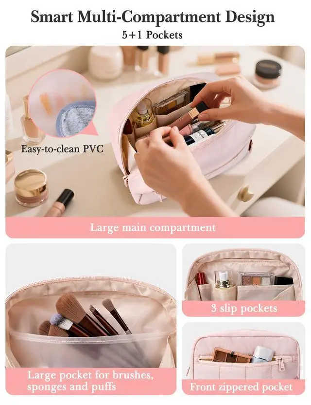 Alt view image 2 of 7 - Makeup Bag Travel Toiletry Bag, Puffy Padded Cosmetic Bag for Women, Makeup Organizer Case, Wide-open Pouch Purse, Travel Essentials