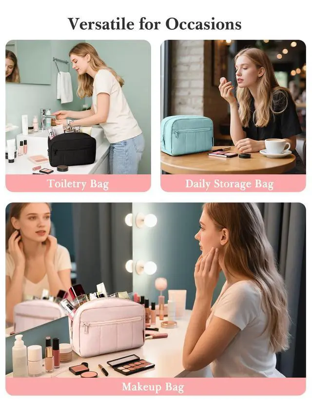 Alt view image 4 of 7 - Makeup Bag Travel Toiletry Bag, Puffy Padded Cosmetic Bag for Women, Makeup Organizer Case, Wide-open Pouch Purse, Travel Essentials