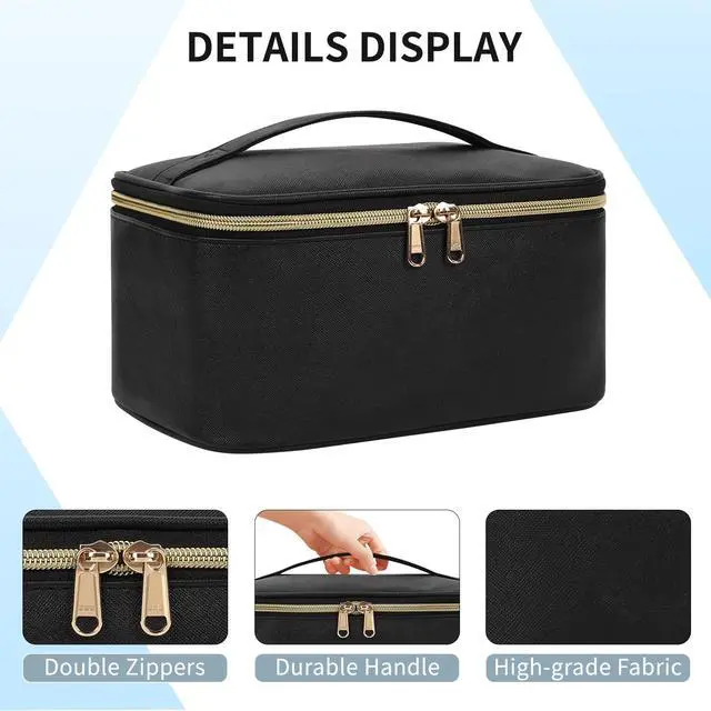 Alt view image 5 of 7 - Makeup Bag, Portable Cosmetic Bag, Large Capacity Travel Makeup Case Organizer, Black For Women Toiletry Bag for Girls Traveling With Handle and Divider