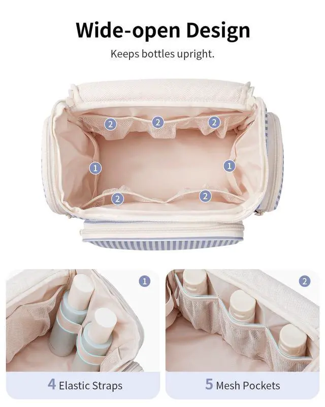 Alt view image 4 of 7 - Hanging Travel Toiletry Bag for Women, Large Makeup Bag, Wide Open Cosmetic Bag, Multiple Organized Pocket, Wet Pocket for Towel, Portable Bathroom Travel Bag for Toiletries, Essentials