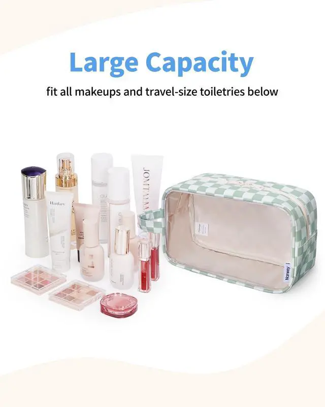 Alt view image 2 of 7 - Clear Toiletry Bags for Traveling Women Men, Clear Travel Bags for Toiletries Makeup Bag Cosmetic Bag with Zipper, Make Up Organizer, Skincare Bag (Mint Green Checkerboard)