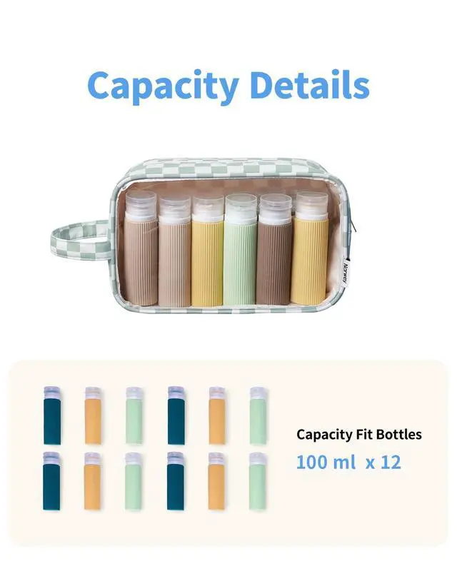Alt view image 3 of 7 - Clear Toiletry Bags for Traveling Women Men, Clear Travel Bags for Toiletries Makeup Bag Cosmetic Bag with Zipper, Make Up Organizer, Skincare Bag (Mint Green Checkerboard)