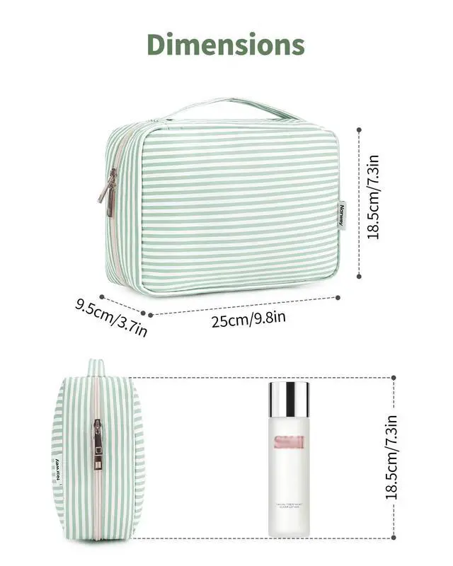 Alt view image 5 of 7 - Small Hanging Travel Toiletry Bag for Women, Travel Bag for Toiletries, Makeup Bag Organizer Cosmetic Bags Make Up Bags for Girls (Mint Green Stripe)