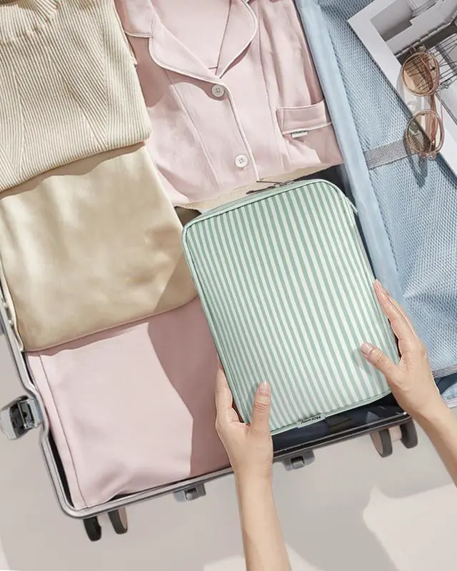 Alt view image 7 of 7 - Small Hanging Travel Toiletry Bag for Women, Travel Bag for Toiletries, Makeup Bag Organizer Cosmetic Bags Make Up Bags for Girls (Mint Green Stripe)