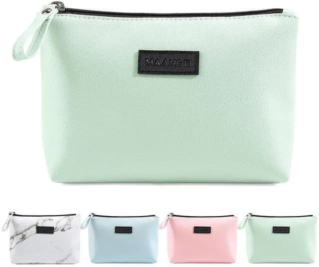 Main image of Makeup Bag for Purse Small Makeup Bag with Zipper Pu Leather Makeup Pouch Cosmetic Bags for Women Travel Make up Bag (Green)