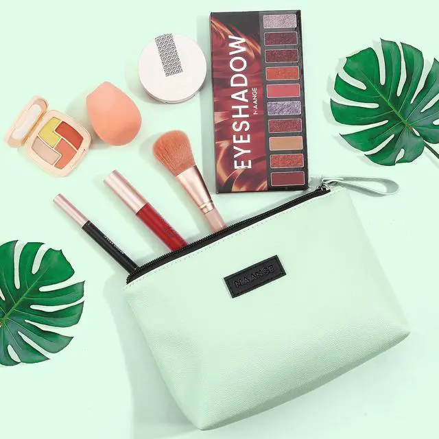 Alt view image 2 of 7 - Makeup Bag for Purse Small Makeup Bag with Zipper Pu Leather Makeup Pouch Cosmetic Bags for Women Travel Make up Bag (Green)