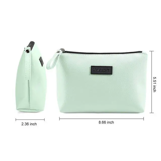 Alt view image 3 of 7 - Makeup Bag for Purse Small Makeup Bag with Zipper Pu Leather Makeup Pouch Cosmetic Bags for Women Travel Make up Bag (Green)
