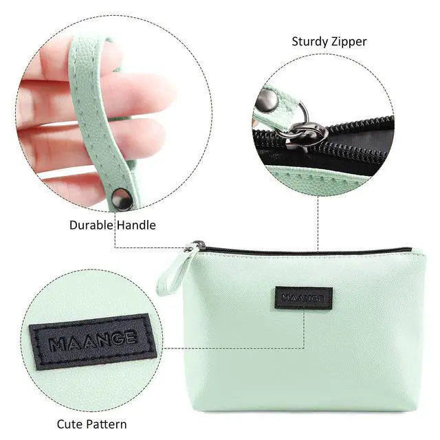 Alt view image 4 of 7 - Makeup Bag for Purse Small Makeup Bag with Zipper Pu Leather Makeup Pouch Cosmetic Bags for Women Travel Make up Bag (Green)