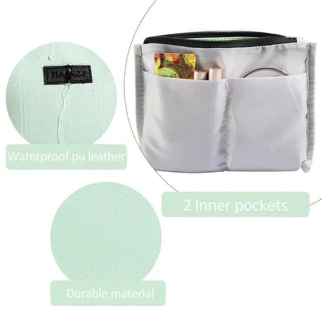 Alt view image 5 of 7 - Makeup Bag for Purse Small Makeup Bag with Zipper Pu Leather Makeup Pouch Cosmetic Bags for Women Travel Make up Bag (Green)