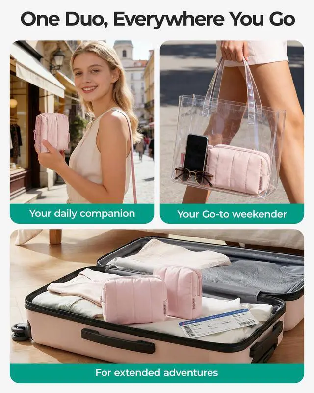 Alt view image 5 of 6 - Makeup Bag Duo Set, Puffy Padded Travel Cosmetic Organizer with Slip-in Pockets, Large Toiletry Bag & Small Purse Pouch, Travel Essentials for Women, Leopard