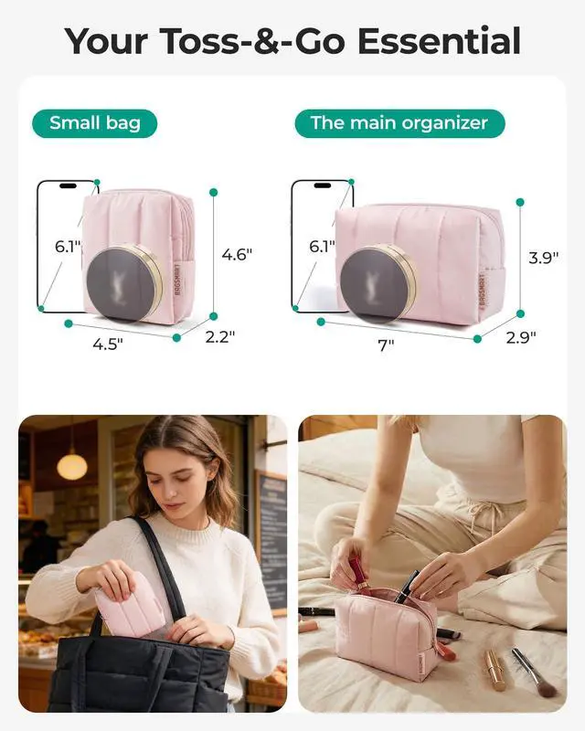 Alt view image 3 of 6 - Makeup Bag Duo Set, Puffy Padded Travel Cosmetic Organizer with Slip-in Pockets, Large Toiletry Bag & Small Purse Pouch, Travel Essentials for Women, Leopard