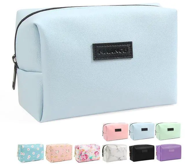 Main image of Small Makeup Bag For Purse, Travel Cosmetic Bag Makeup Pouch PU Leather Portable Versatile Zipper Pouch For Women (Blue)