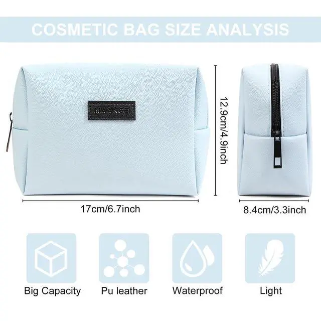 Alt view image 3 of 7 - Small Makeup Bag For Purse, Travel Cosmetic Bag Makeup Pouch PU Leather Portable Versatile Zipper Pouch For Women (Blue)