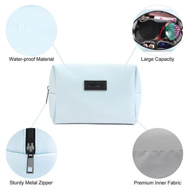 Alt view image 5 of 7 - Small Makeup Bag For Purse, Travel Cosmetic Bag Makeup Pouch PU Leather Portable Versatile Zipper Pouch For Women (Blue)