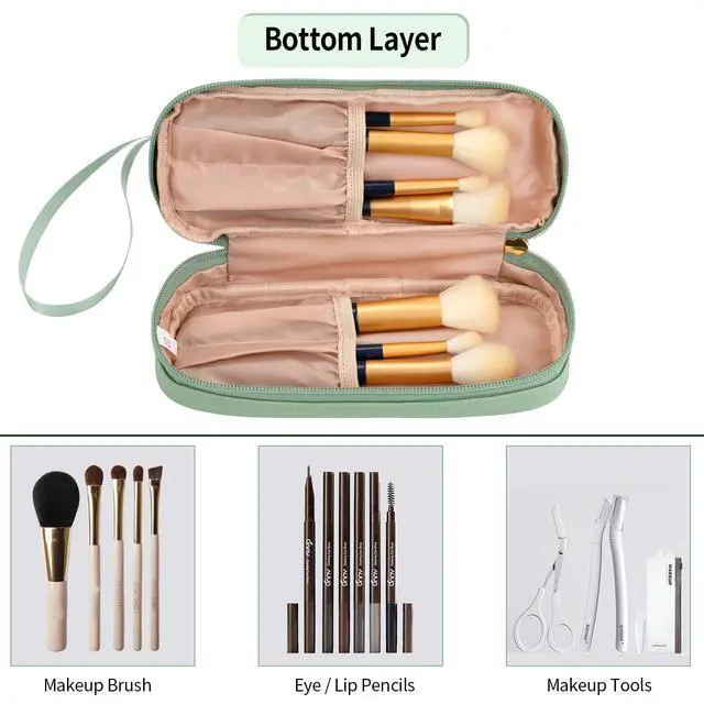 Alt view image 5 of 7 - Clear Makeup Bag, Green TSA Approved Toiletry Bag with Brushes Compartment Small Travel Make up Bags for Women
