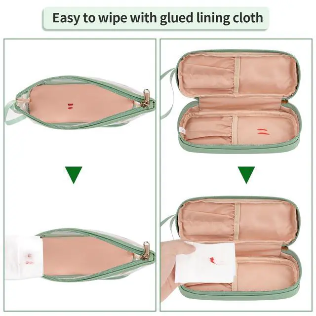 Alt view image 7 of 7 - Clear Makeup Bag, Green TSA Approved Toiletry Bag with Brushes Compartment Small Travel Make up Bags for Women
