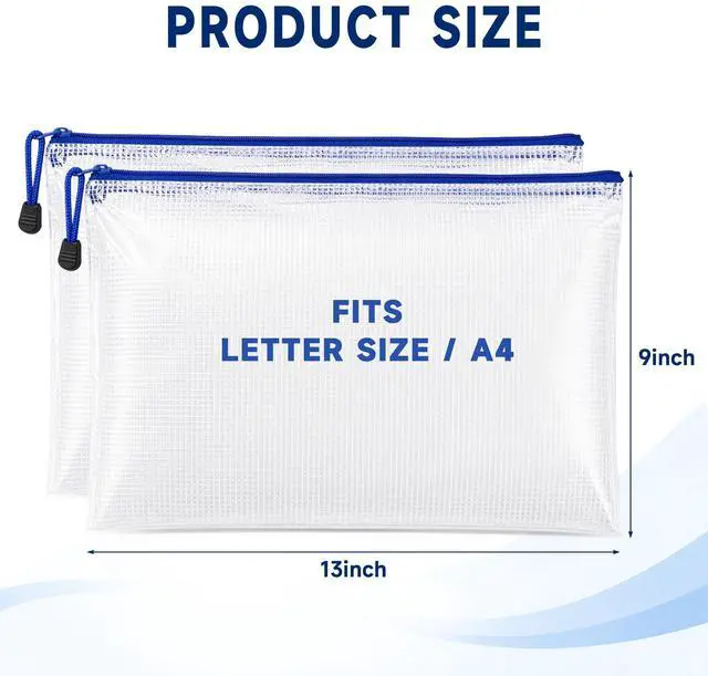 Alt view image 2 of 7 - Mesh Zipper Pouch Bags, 2 Pack 13x9 Inch Clear PVC Plastic Zipper Pouches, Water Resistant Supply Organizers for School, Office, Classroom Organization, Travel, Crafts and Puzzles