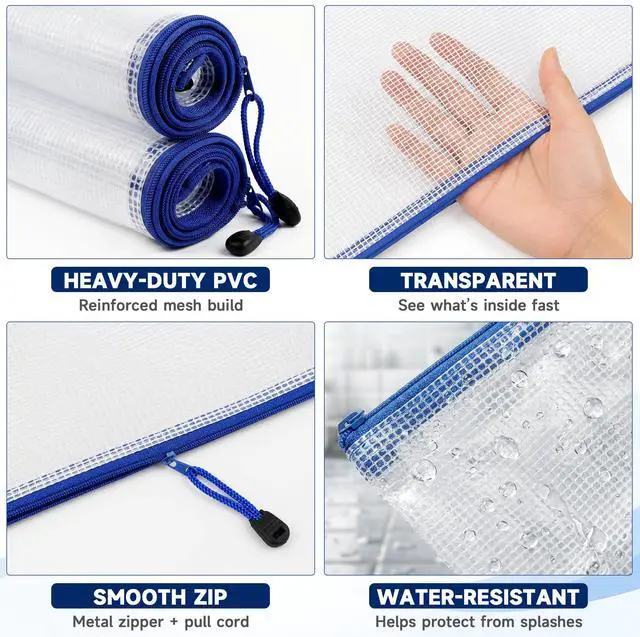 Alt view image 5 of 7 - Mesh Zipper Pouch Bags, 2 Pack 13x9 Inch Clear PVC Plastic Zipper Pouches, Water Resistant Supply Organizers for School, Office, Classroom Organization, Travel, Crafts and Puzzles