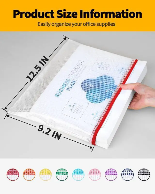 Alt view image 2 of 7 - Plastic Mesh Zipper Pouch 9.2x12.5 in (9 Colors, 18 Packs),Extra Large Water-Resistant Zip Bag for School Office Supplies, Puzzles & Games Organizing Storage