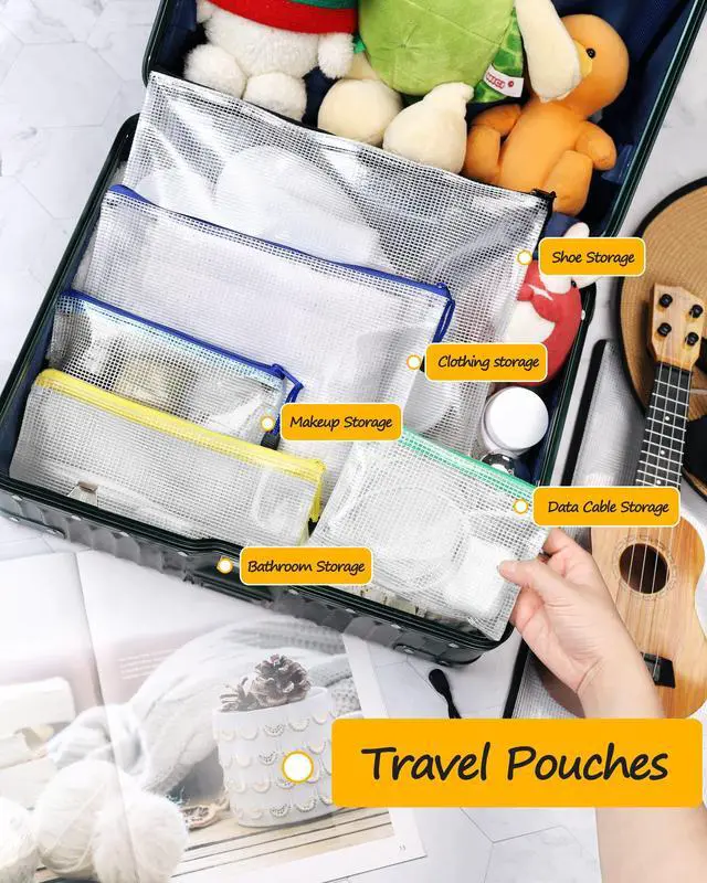 Alt view image 4 of 7 - Plastic Mesh Zipper Pouch 9.2x12.5 in (9 Colors, 18 Packs),Extra Large Water-Resistant Zip Bag for School Office Supplies, Puzzles & Games Organizing Storage
