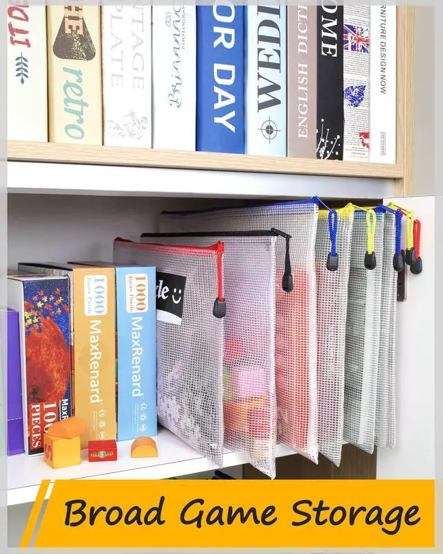 Alt view image 6 of 7 - Plastic Mesh Zipper Pouch 9.2x12.5 in (9 Colors, 18 Packs),Extra Large Water-Resistant Zip Bag for School Office Supplies, Puzzles & Games Organizing Storage
