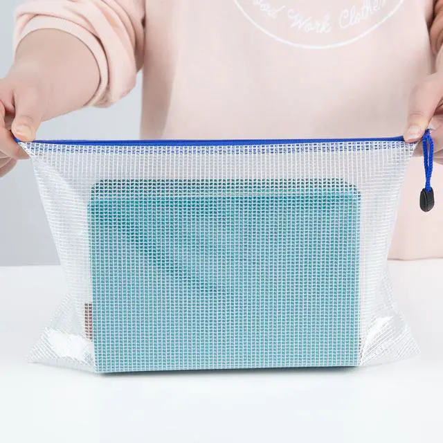 Alt view image 6 of 7 - 5PCS Mesh Zipper Pouch Bags, A4 Zipper File Bags for Organizing Storage, Waterproof Plastic Pencil Pouches, Reusable File Bag for School, Office Classroom Organization Supplies, 5 Colors