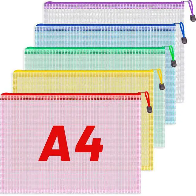 Alt view image 7 of 7 - 5PCS Mesh Zipper Pouch Bags, A4 Zipper File Bags for Organizing Storage, Waterproof Plastic Pencil Pouches, Reusable File Bag for School, Office Classroom Organization Supplies, 5 Colors