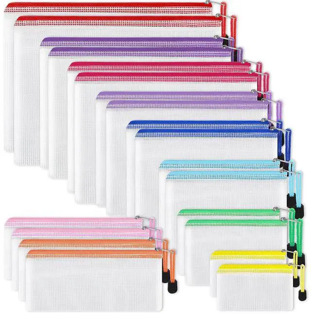 Main image of 20pcs Mesh Zipper Pouch, Waterproof Zipper Bags, 8 Sizes Plastic Travel Pouch, 10 Colors, Multipurpose for Board Game, Travel Storage, School Supplies, Office Appliances, Home Organize