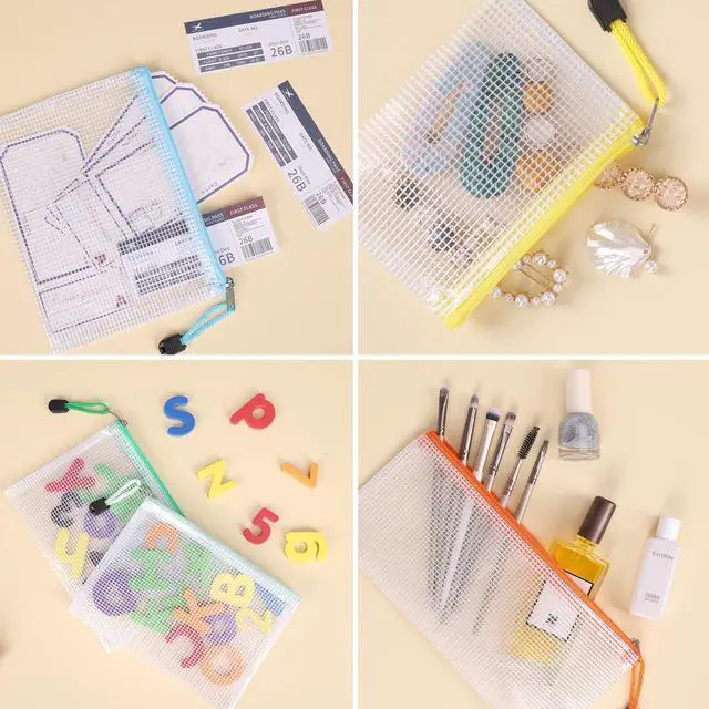 Alt view image 5 of 7 - 20pcs Mesh Zipper Pouch, Waterproof Zipper Bags, 8 Sizes Plastic Travel Pouch, 10 Colors, Multipurpose for Board Game, Travel Storage, School Supplies, Office Appliances, Home Organize
