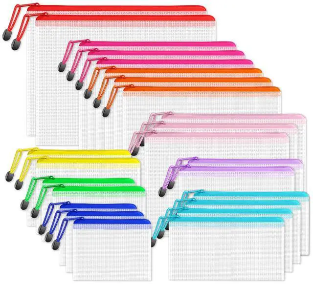 Main image of Multisize Mesh Zipper Pouches (9 Colors, 24 Packs), Zip Bag for School Office Supplies, Puzzles & Games Organizing Storage