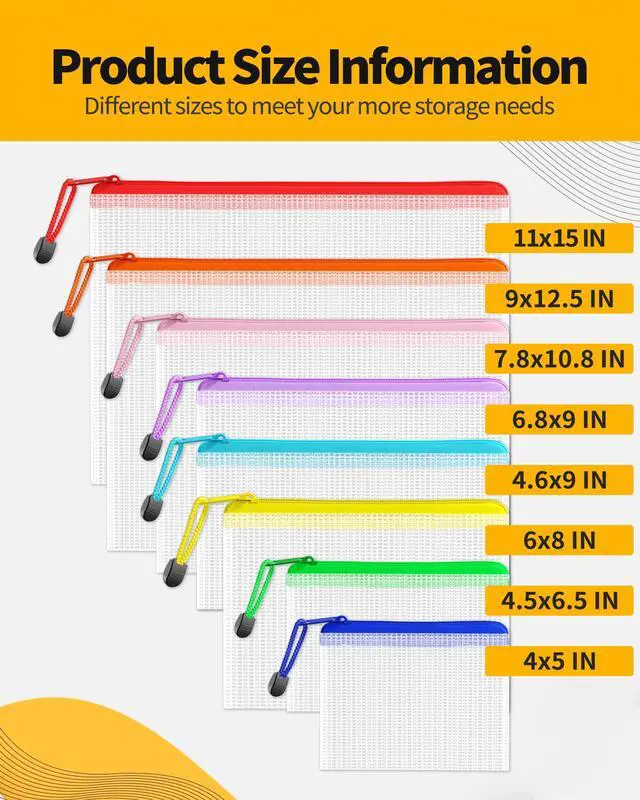 Alt view image 2 of 7 - Multisize Mesh Zipper Pouches (9 Colors, 24 Packs), Zip Bag for School Office Supplies, Puzzles & Games Organizing Storage