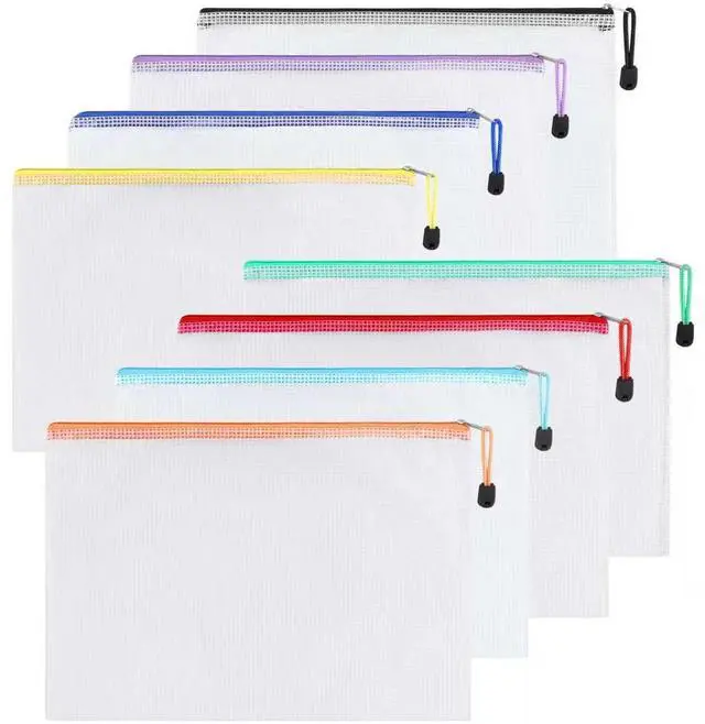 Main image of 8pcs Mesh Zipper Pouch Bags, A4 Zipper Bags for Organizing, 8 Color Waterproof Zipper Pouches, Mesh Bags with Zipper, File Bags for School, Puzzles, Cosmetics, Travel, Board Games Office Supplies