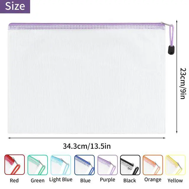 Alt view image 3 of 7 - 8pcs Mesh Zipper Pouch Bags, A4 Zipper Bags for Organizing, 8 Color Waterproof Zipper Pouches, Mesh Bags with Zipper, File Bags for School, Puzzles, Cosmetics, Travel, Board Games Office Supplies