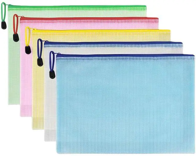 Main image of 10 Pcs 9.4x6.9 inch Mesh Zipper Pouch Bags with Semi-Transparent Mesh Waterproof Zip Files Bags for Stationery Files Toys Makeup Tools Home Office School Travel Organization(A5, Colorful)