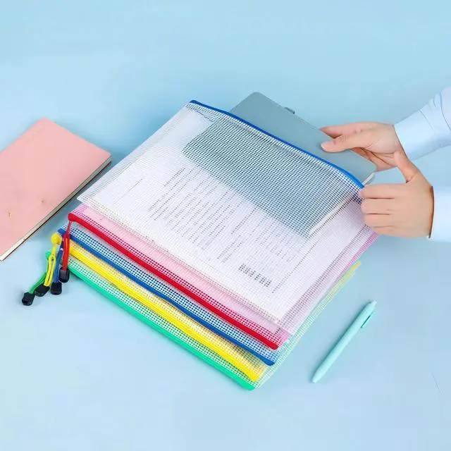 Alt view image 2 of 7 - 10 Pcs 9.4x6.9 inch Mesh Zipper Pouch Bags with Semi-Transparent Mesh Waterproof Zip Files Bags for Stationery Files Toys Makeup Tools Home Office School Travel Organization(A5, Colorful)