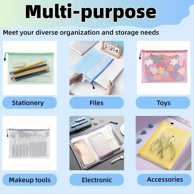 Alt view image 5 of 7 - 10 Pcs 9.4x6.9 inch Mesh Zipper Pouch Bags with Semi-Transparent Mesh Waterproof Zip Files Bags for Stationery Files Toys Makeup Tools Home Office School Travel Organization(A5, Colorful)