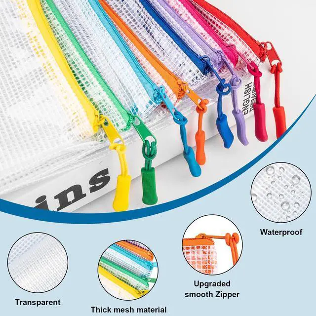 Alt view image 3 of 7 - 24 Pcs Mesh Zipper Pouch Bags, Plastic Zipper Pouches for Classroom in 8 Sizes, Waterproof Mesh Zipper Bags for Organizing, Clear Zipper Pouches for Organizing, Travel, Office Supplies