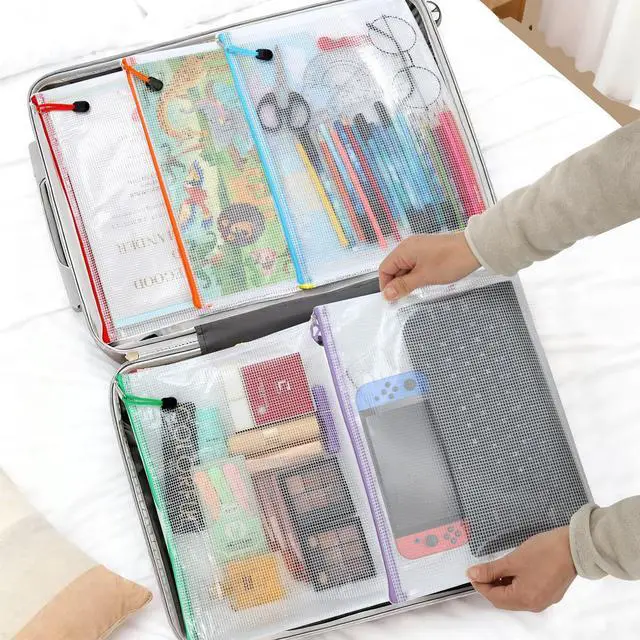 Alt view image 6 of 7 - 8pcs Mesh Zipper Pouch Bags, A4 Zipper Bags for Organizing, 8 Color Waterproof Zipper Pouches, Mesh Bags with Zipper, File Bags for School, Puzzles, Cosmetics, Travel, Board Games Office Supplies