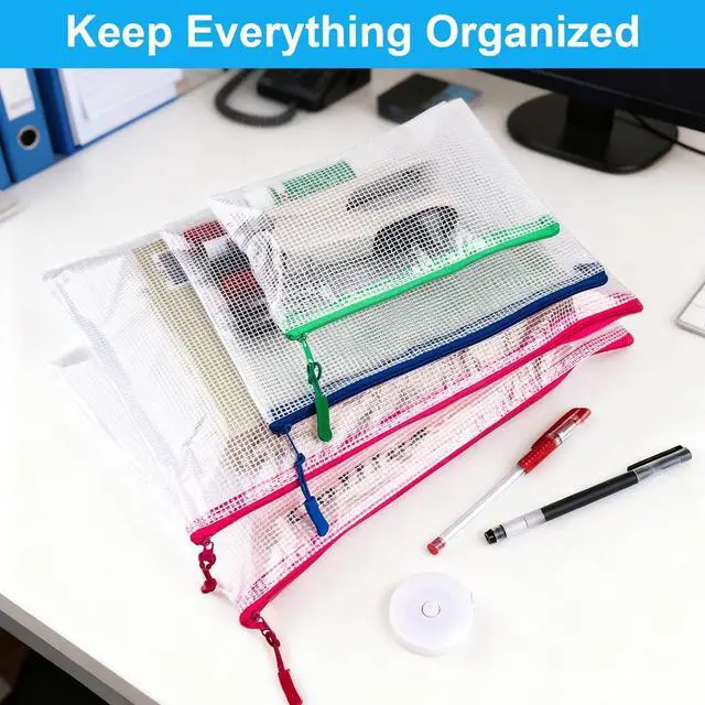 Alt view image 7 of 7 - 24 Pcs Mesh Zipper Pouch Bags, Plastic Zipper Pouches for Classroom in 8 Sizes, Waterproof Mesh Zipper Bags for Organizing, Clear Zipper Pouches for Organizing, Travel, Office Supplies