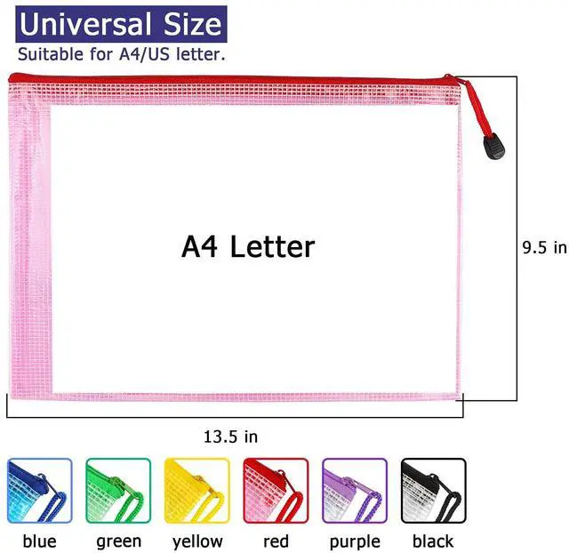 Alt view image 3 of 7 - 6 Pack Mesh Zipper Pouch Bags, Waterproof Zipper Pouch A4 Size