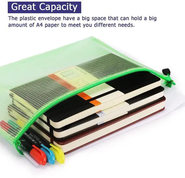 Alt view image 5 of 7 - 6 Pack Mesh Zipper Pouch Bags, Waterproof Zipper Pouch A4 Size
