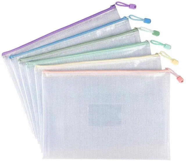 Main image of 6 Pack Mesh Zipper Pouch Bags with Label Pocket, Letter/A4