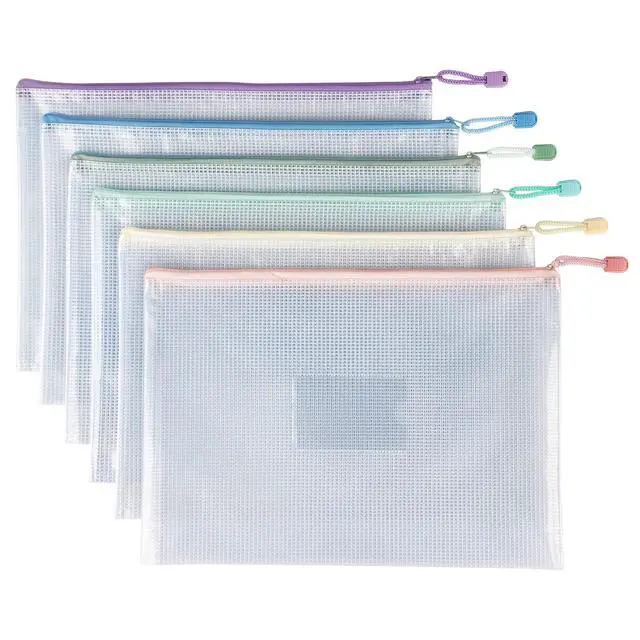 Alt view image 2 of 7 - 6 Pack Mesh Zipper Pouch Bags with Label Pocket, Letter/A4