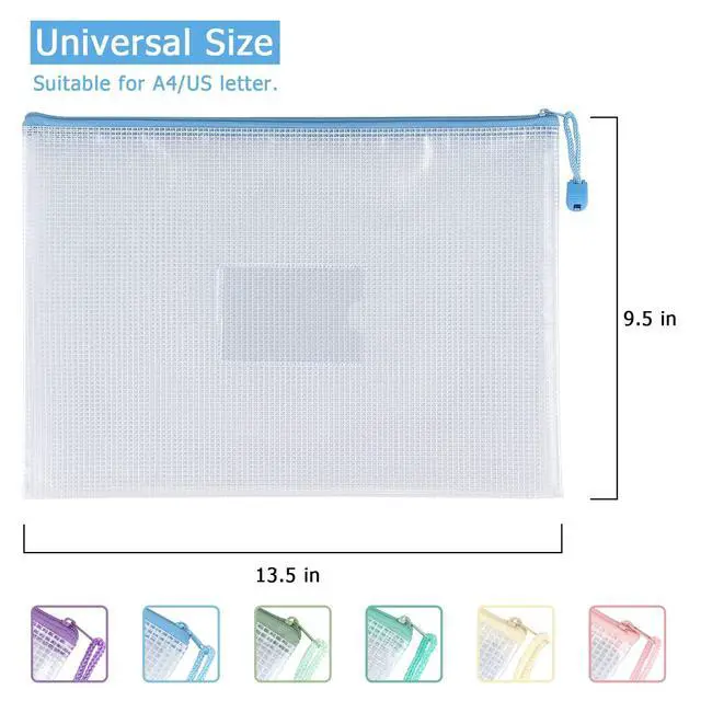 Alt view image 3 of 7 - 6 Pack Mesh Zipper Pouch Bags with Label Pocket, Letter/A4