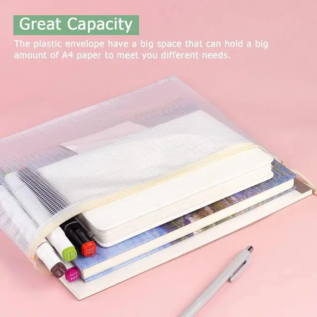 Alt view image 6 of 7 - 6 Pack Mesh Zipper Pouch Bags with Label Pocket, Letter/A4